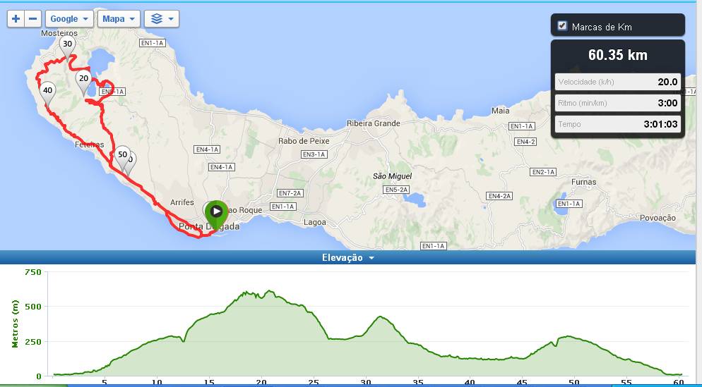 Road Bike tour - Rota Sete Maravilhas - Sete Cidades - mapa