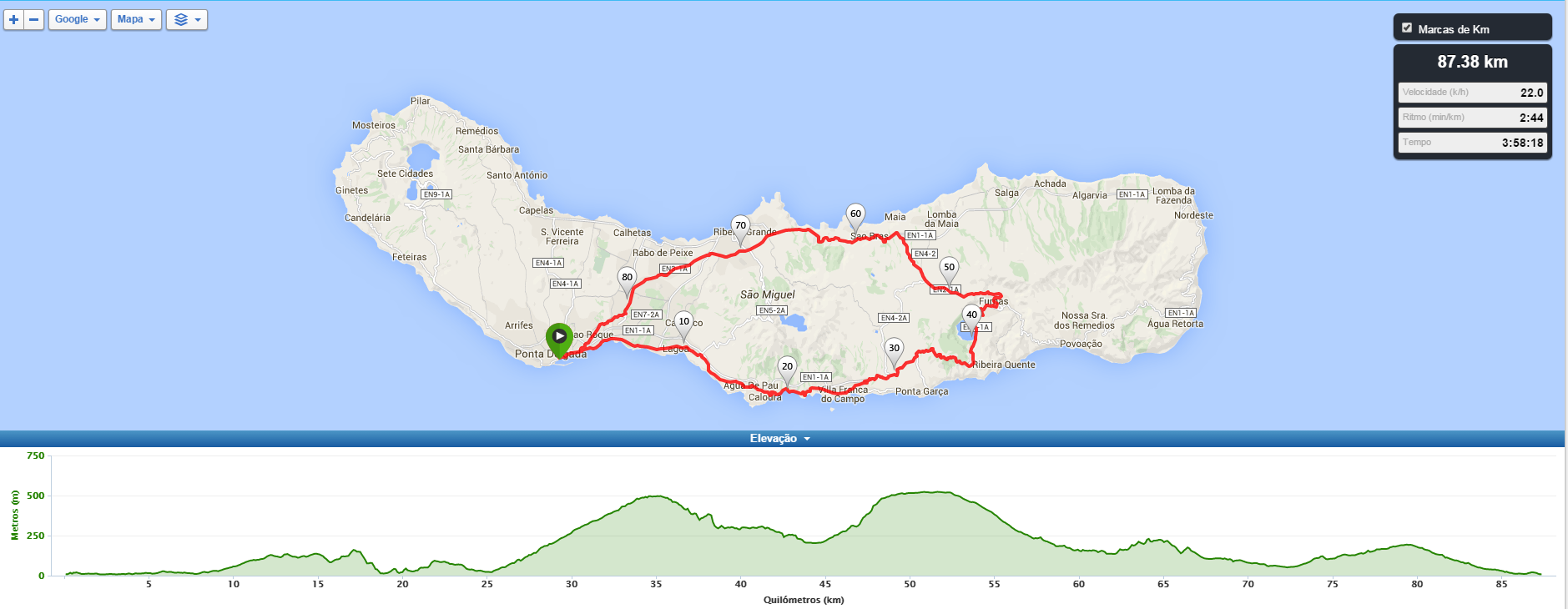 Road Bike Tour - Furnas Cozido Tour - map